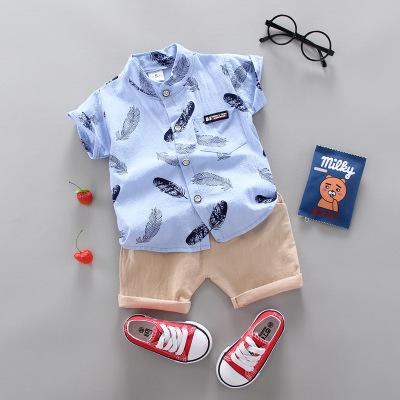 China Kids 2021 Summer Boys Casual Clothing Set Baby Feather Design T-shirt Shorts 2-Piece Set for sale