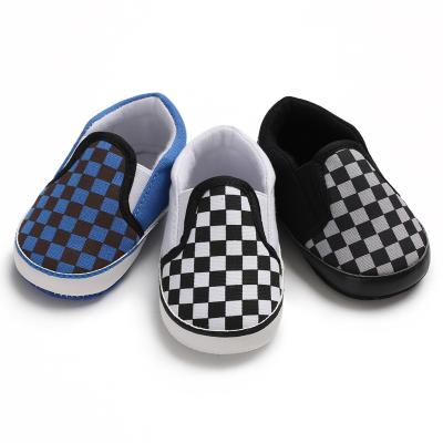 China Spring Canvas Baby Plaid Flat Male Casual Shoes Newborn Toddler Toddler Shoes Elastic Band Soft Shoes for sale