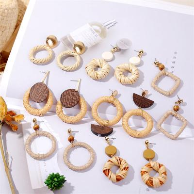 China New Fashion Korea TRENDY Environmental Friendly Jewelry Hemp Rope Round Rattan Earring For Women for sale