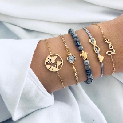 China ALLOY Fashion Personality Turtle World Map Bracelet Sets Black LOVE Text Beads HipHop Bracelet Sets for sale