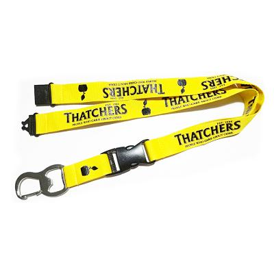 China Custom Logo Sublimation Printed Neck Lanyard Bottle Opener With Carabiner Style Bottle Opener for sale