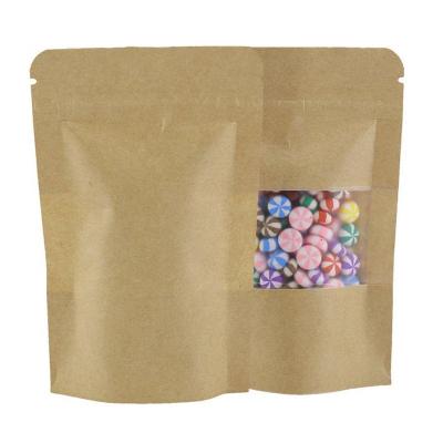 China Recyclable Wholesale Custom Printed Clear Window Stand Up Pouch Brown And Black Kraft Paper Zipper Bag For Snack Packing for sale