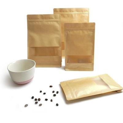 China Factory Customized Recyclable Zipper Kraft Paper Brown Resealable Paper Bags With Window For Food Packaging For Sale for sale