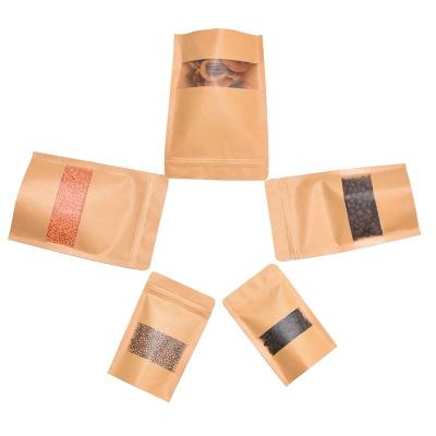 China Custom Recyclable Recycle Stand Up Pouch Zip Lock Dried Biodegradable Kraft Paper Bag For Food Packaging With Clear Windows For Sale for sale