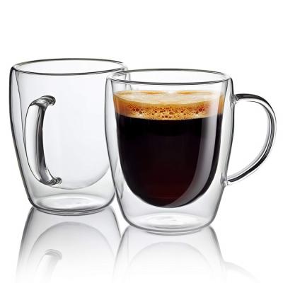 China Sustainable Handmade Double Wall High Borosilicate Glass Coffee Mug Double Wall Glass Water Cup for sale