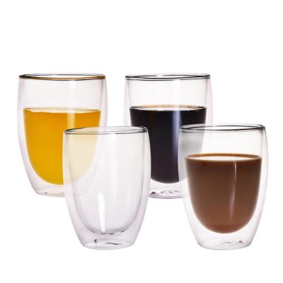 China Double wall glass cup double wall espresso cup sequins double wall glass cup borosilicate glass cup viable double wall for sale