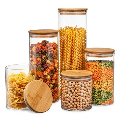 China Sustainable Glass Food Storage Container With Lid Glass Food Storage Containers With Bamboo Lids for sale