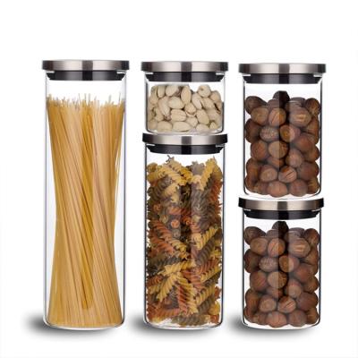 China Viable food gred glass jar with metal lid food storage jars containers containers food grade clear glass jars with gold lids for sale