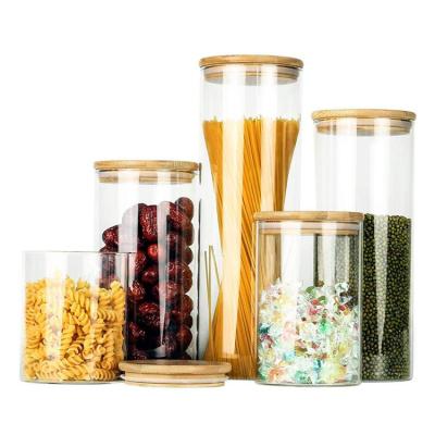 China 4oz Storage Jar W Modern Glass Bamboo Lid 300ml Clear Glass Jar Sealed Canister Food Storage for sale