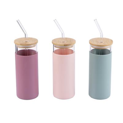 China WITH LID glass set 6 pcs bamboo glass water cup lid coffee cup tea water glass cup for sale