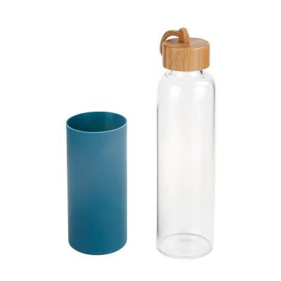 China WITH LID LID BPA FREE LID Custom Eco-Friendly Wooden Bamboo Wooden Silicone Sleeve Glass Water Bottle for sale