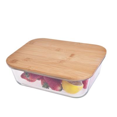 China Microwavable Glass Lunch Box With Lid Glass Bento Lunch Box Bamboo Bamboo for sale