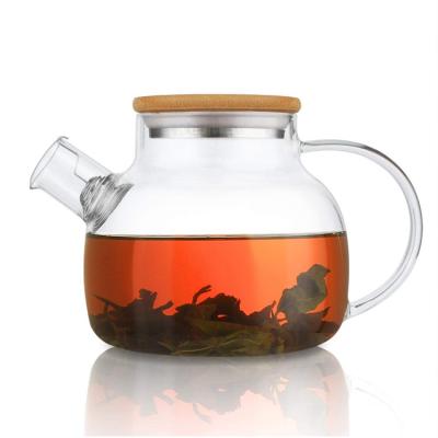 China WITH LID Heat Resistant Teapot High Borosilicate Glass Teapot With Infuser Water Glass Pitcher With Airtight Bamboo Lid for sale