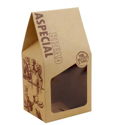 China High Quality Custom Packaging Paper Box Cake Roll Bread Materials Transparent Window Brown Kraft Logo Reused Packaging Paper Box for sale