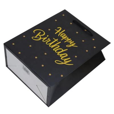 China Recyclable Glitter Shiny Reusable Thank You Gift Bag OEM Gold Foil Organizer Happy Birthday Wrapping Paper Bag for sale