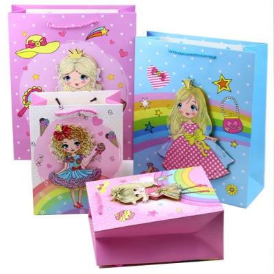 China Factory Wholesale Custom Luxury Little Girl Princess Design Gift Paper Bag Glitter Shopping Paper Bag Recyclable for sale