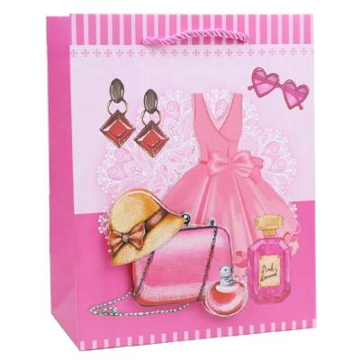 China Recyclable Wholesale Custom Reusable Valentine's Day Fashion Pattern Handle Shopping Bag Reusable Paper Bag for sale