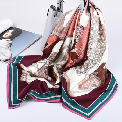 China Custom 90X90cm Square Twill Printed 100% Pure Silk Scarf for sale