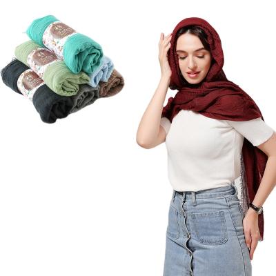 China 2021 fashion single color fashion excellent hot fantastic style wholesale cotton fold cotton hijab men and women for sale