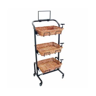 China Custom High Quality Multi Tiers Metal Wooden Mobile Display Rack With Wheels Manufacturer Display Rack for sale