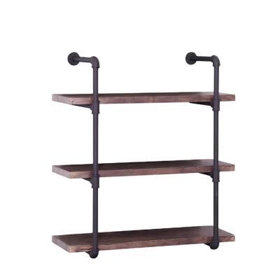 China Custom Decorative Rustic Industrial Powder Coated Metal Black Iron Diy Wall Mounted Round Pipe Shelving Shelf Frames Custom Size for sale