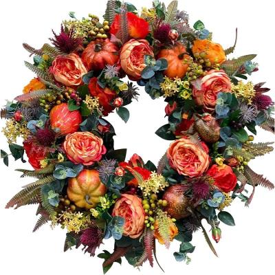 China Home Decoration Artificial Garland Front Door Autumn Peony Festival and Pumpkin and Thanksgiving Garland Harvest Festival Decorations Indoor and for sale