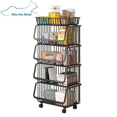 China Large Household Sustainable Storage Organizer Basket Metal Wire Stackable Storage Rack For Bathroom Kitchen for sale