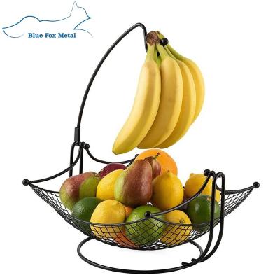 China 2 Tier Sustainable Wire Mesh Fruit Basket Bowl for Kitchen Counter, Hanging Storage Baskets for Organization for sale