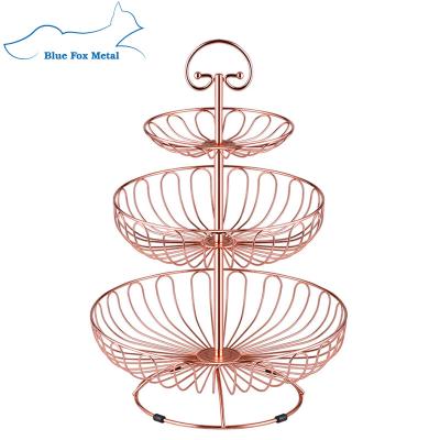 China Sustainable Three Tier Wire Fruit Basket Rack For Storing And Organizing Vegetables, Eggs, Snacks For Counter Or Hanging for sale