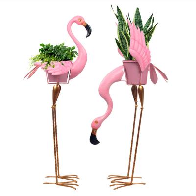 China Home Decor Garden Metal Flamingo Flower Pot Holder Pastoral Plant Stands Stands Planter Containers Flower Rack for sale