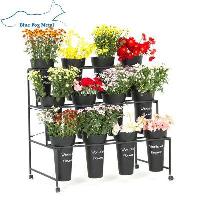 China Custom Flooring Iron Metal Rack Metal Display Rack With Buckets For Florists for sale