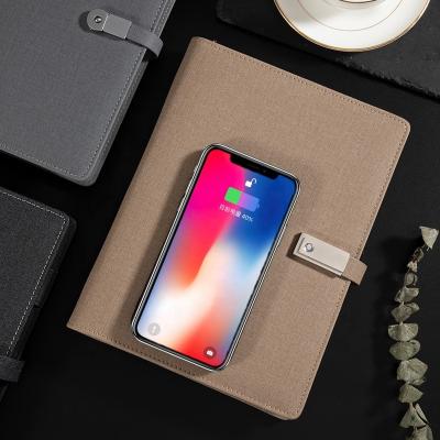 China With LED Light Custom Hot Sale Agenda Loose-leaf Notebook With Logo Notebook Diary Wireless Charging 8000 Amh LED Light Powerbank With USB for sale