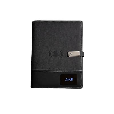 China With 2021 New Design LED Light Custom Logo LED Light A5 Leather Cordless Notebook Agenda 8000mah Charger Power Bank Diary Notebook With USB for sale