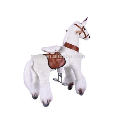 China PonyFunny Stuffed Animal Riding Toy For Fun White Lovely Walking Unicorn Riding Pony Horse Ride On Scooter for sale