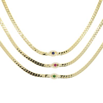 China Hiphop 5A zircon CZ iced out women jewelry mirco bling to pave CZ green eyes link chain women necklace for sale