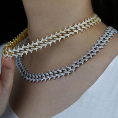 China Hiphop Iced Out Bling Hip Hop Women Jewelry 15mm CZ Studded Women Cuban Chain Necklace for sale