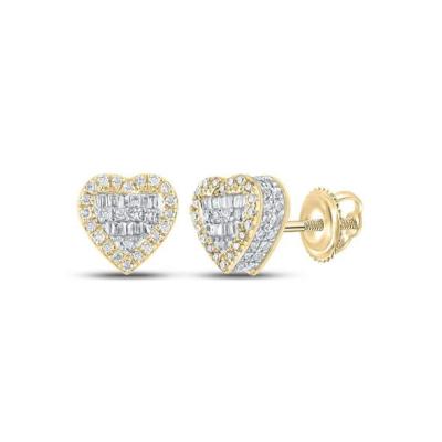 China Hiphop 5A Zircon CZ Hip Hop Jewelry Two Tone Heart Gold Plated Round Shaped Screw Back Women Earring for sale