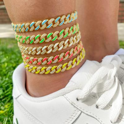 China Hiphop 2021 Summer Jewelry Colorful Neon Enamel Cuban Link Chain Anklets For Women for sale