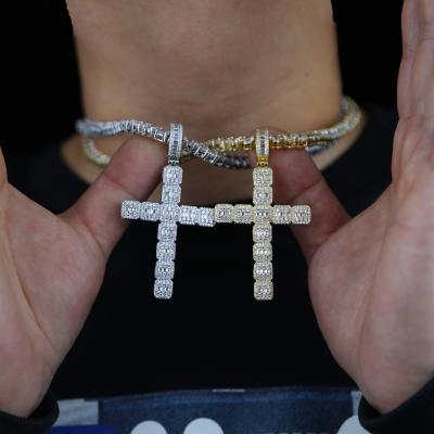 China Hiphop Iced Out Bling Zircon 5A CZ Cross Tennis Rope Chain Mens Pendant Necklace for sale