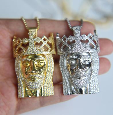 China Hiphop Promotion Micro Pave Zircon 5A CZ Jesus Piece Necklace for sale