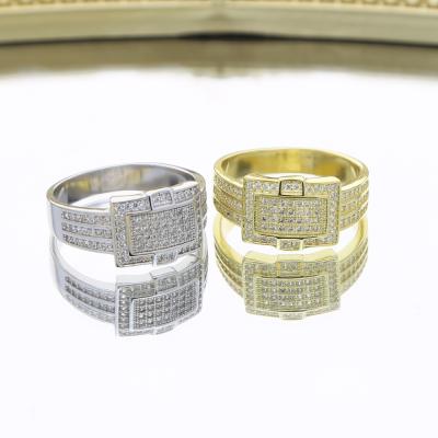 China Hiphop promotion two gold silver tone hip hop jewelry micro bling pave CZ rectangle shape men ring for sale