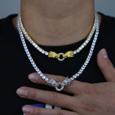 China Hiphop 5 AM Sparkling Bling Tennis Chain Iced Out Hip Hop Dragon Mens Necklace for sale