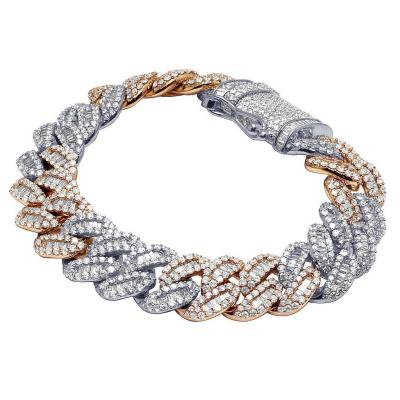 China Hiphop Silver Rose Gold Two Tone Gold Plated Bling Iced Out Rectangle CZ Men's Cuban Bracelet for sale