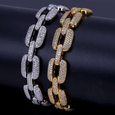 China Hip Hop Micro Pave Link Chain Mens CZ Iced Out Square Cuban Bling Gold 5A for sale