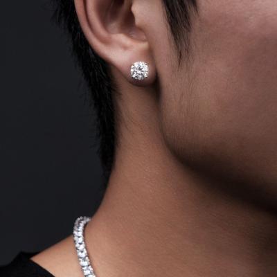 China Hiphop Iced Out Bling Men Stud Various CZ Single Earring Single Diamond Stud Size 4mm 6mm 8mm 19mm 12mm for sale