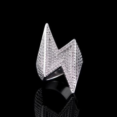 China Hip Hop Rhodium Plated Micro Pave Clear Zircon CZ Lighting Men Ring for sale