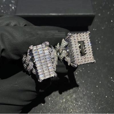 China Trendy Iced Out Bling Silver Men Hip Hop Spicy Cuban Chain Band Engagement Ring for sale