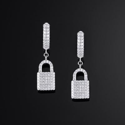 China Hip Hop Ice Cream Men Women Fashion Jewelry Trendy Micro Pave CZ Iced Out Lock Charm Circle Bling Earring for sale