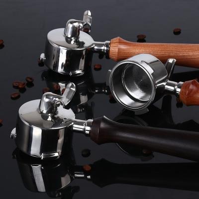 China Sustainable Wooden Bottomless Bottomless Coffee Handle 51mm Double Mouth Stainless Steel Portafilter With Espresso Set for sale