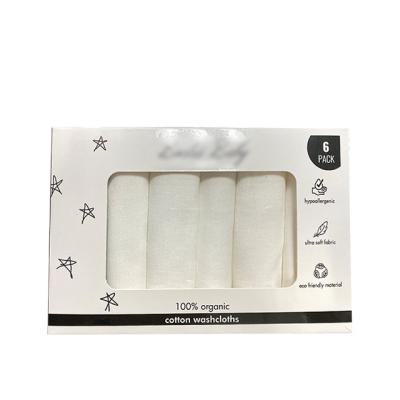 China GOTS Child Safe Natural Organic Cotton Face Towel Baby Reusable Washable Cloths With 6 PS Per Box for sale